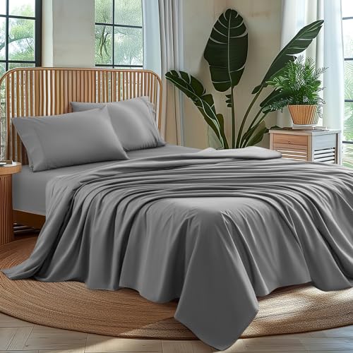 AiAngu 100% Egyptian Cotton King Size Sheets Set - Luxury 1000 High Thread Count Egyptian Cotton Bed Sheets 4 PC, Breathable & Cooling Sheets, 16