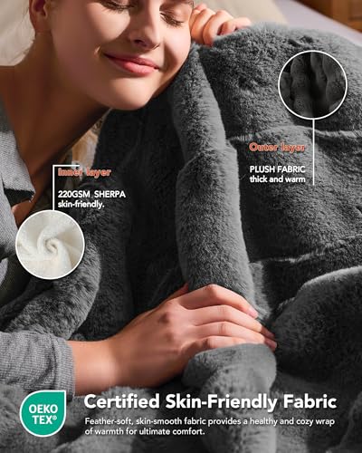 Image of Homemate Electric Heated Throw Blanket - 50 inchx60 inch Luxury Faux Fur Heating Bed Blankets with 10 Heating Levels 8 Hours Auto Off Fast Heating Over-Heated Protection Ultra Soft Warm Flannel ETL Certified