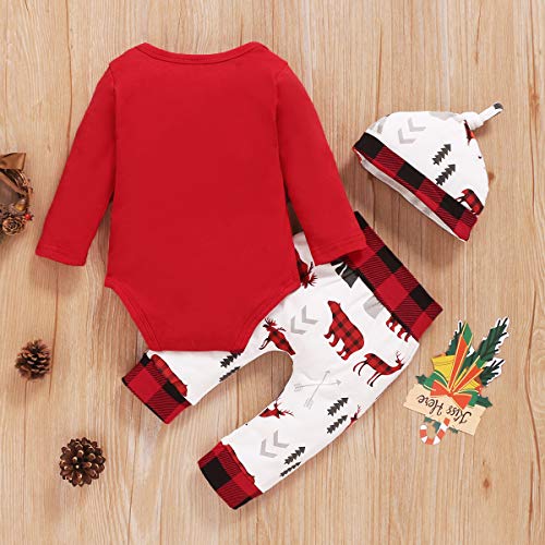Pasgeboren Meisje Jongen Mijn Eerste Kerst Outfit Set Bodysuit Broek Hoed Baby Baby Kerst Kleding Set - Afbeelding 4