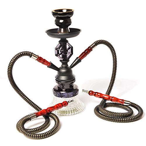 HOOKOLOGY 11” Premium 2 Hose Hookah Complete Set - Glass Water Pipe Shisha Narguile Smoking Kit - Arab Design - Includes All Accessories
