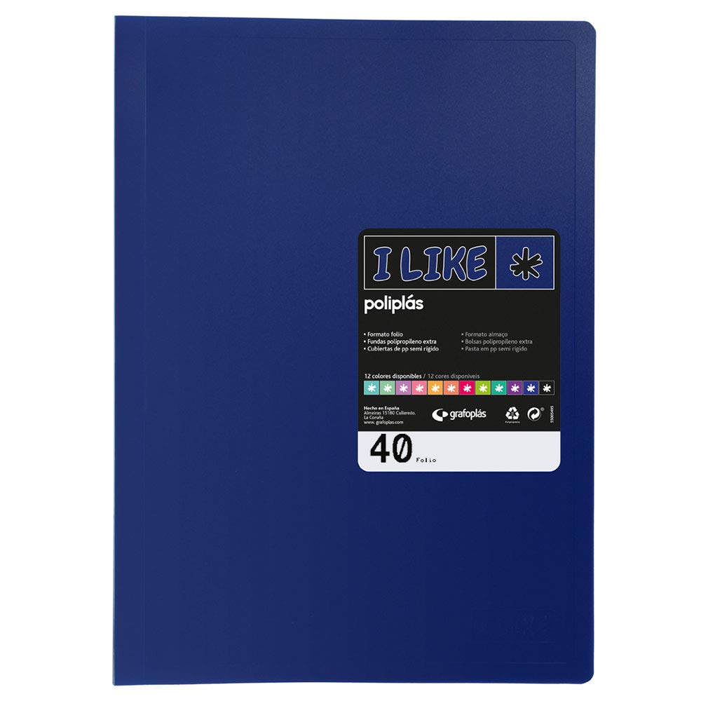 Grafoplás Case Folder, Folio Size 40 Covers 40 Fundas Blue