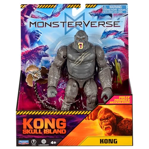 MonsterVerse Skull Island Official Kong 6-Inch Action Figure Movie-Inspired Skull Island Kong with Propeller Chain Weapon Poseable Titan Toy for Play or Display Kaiju Collectible Ages 4+