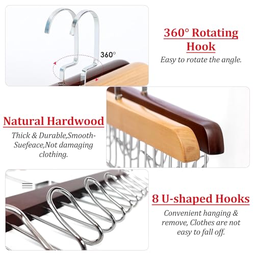 iTYOOS 2 Pieces Belt Hanger for Wardrobe Wooden Belt Hanger for Closet Anti Slip Multi Hook Coat Rack Sturdy Wooden Belt Holder Anti Slip Multi Hook Coat Rack Bra Hanger with 8 Hooks Reddish brown - Image 3
