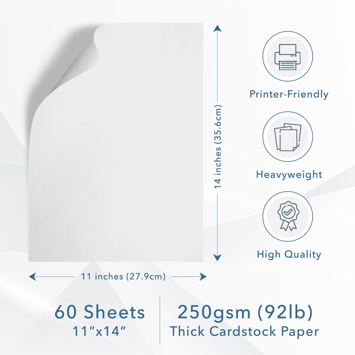MOS White Cardstock Paper 11 x 14 Inch (60 Sheets) — Heavyweight Poster Board Card Stock for Crafts, Certificates, Menus, Art Projects, Printer Compatible