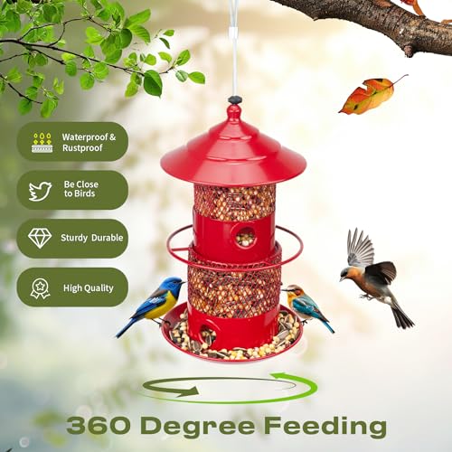 Bird-Feeder-with-Plastic-and-MetalWild-Bird-FeedersOutdoor-Bird-Feeder-with-4-Feeding-Holes-Suitable-for-Yard-Patio-Lawn-Pathway-Copper
