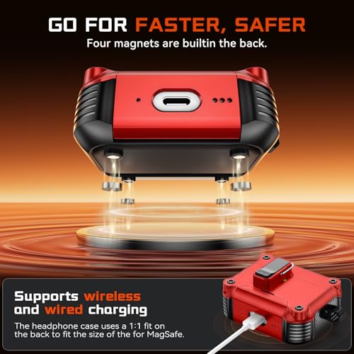 Image of Inesore for AirPods AirPods Pro 1st /2nd Case with Secure Lock (Red) | Phone Stand Design,Compatible with MagSafe,Automatic Snap Switch Secure Cover with Cleaner Kit & Keychain