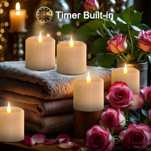 Image of Flickering Flameless Candles with 3D Moving Flame, Real Wax Battery Operated Candles with Timer and Remote, Last 600+ Hours, 3 inch x 3 inch LED Fake Candles for Home Wedding Christmas Decor, 2 Pack
