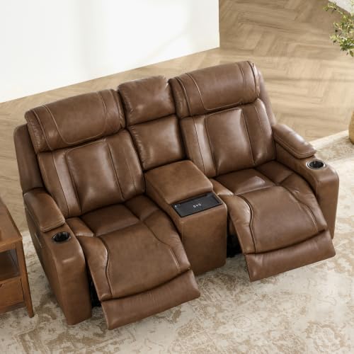 Image of Watson & Whitely Power Reclining Sofa Loveseat with Console, Cafe Brown