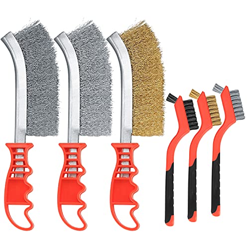 6 Stück Drahtbürsten Set, Edelstahlbürste Kohlenstoff messingbürste Nylon Draht Metallbürste für Holz, Bohrer, Reinigung Schweißschlacke, Rostentfernung, Wire Brush Werkzeuge - 3 große + 3 kleine