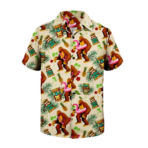 Zando Funny Hawaiian Shirt for Men ?Sasquatch Flamingo Float Casual Crazy Printed Summer Beach Outfits Top for Vacation Party or Holiday Tropical Short Sleeve Button Down Aloha Clothes X-Large