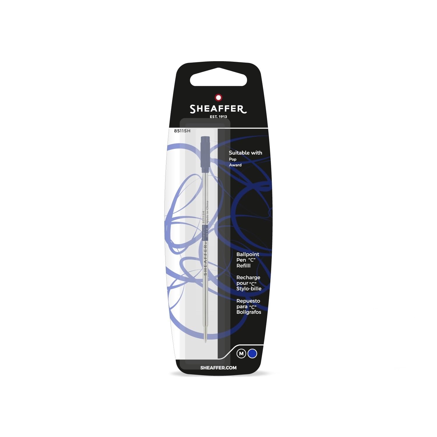 Sheaffer C Style Ballpoint Refill (Medium) Blue | Compatible with POP, Award Ballpoint Collections