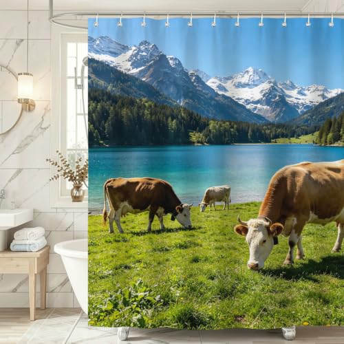 Rideau de douche 240x200 vache en tissu polyester imperméable - 4