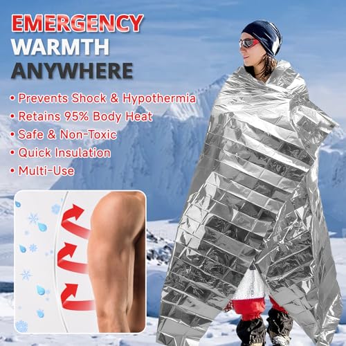 SecuCaptain Survival Emergency Thermal Blankets: Extra Large 84” x63” Space Mylar Blanket Kit for Outdoor Cold Winter Camping Hiking Car Bug Out Bag or First Aid - 4 Pack