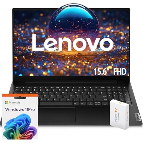 Lenovo New V15 Laptop · 32GB RAM · 1TB SSD · Intel Celeron N4500 Processor · Intel UHD Graphics · 15.6" FHD 1080p Anti-Glare Display · Ethernet RJ-45 · Windows 11 Pro · WOWPC Recovery USB Cover