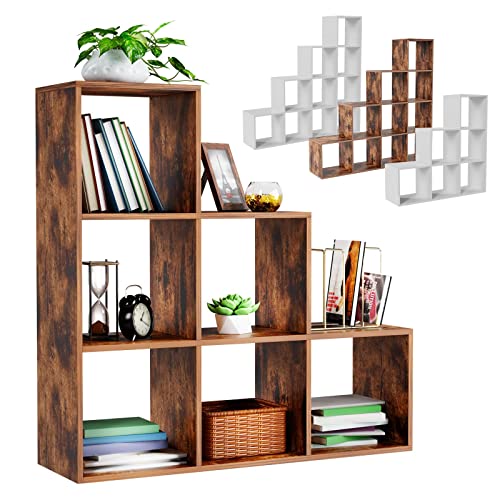 Miadomodo® Étagère d'Escalier - 6 ou 10 Compartiments, Robuste, Couleur et Taille au Choix - Meuble de Rangement, Salon, Chambre, Bureau, Bibliothèque, Séparateur de Pièces (Marron, 6 Compartiments) Cover