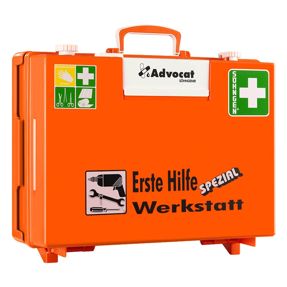 SÖHNGEN Erste-Hilfe-Koffer Advocat Werkstatt, Wandhalterung, orange, DIN 13157 aus Kunststoff, Art.-Nr. 367003 | Verbandskasten | Notfallkoffer | Erste Hilfe Kasten