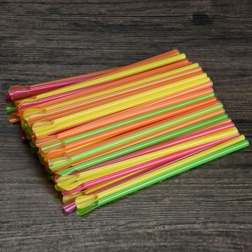 100 pitillos con cuchara plástico desechables multicolor miniatura 5