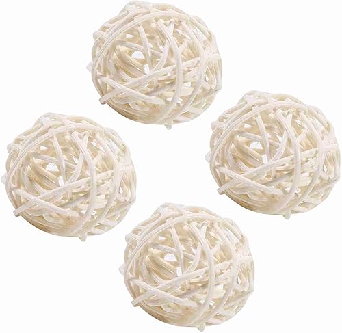 Miniatura 4 de Tbest Bolas decorativas de mimbre de ratán, 20 unidades, adornos decorativos para bodas, Navidad, fiestas de cumpleaños (blanco)