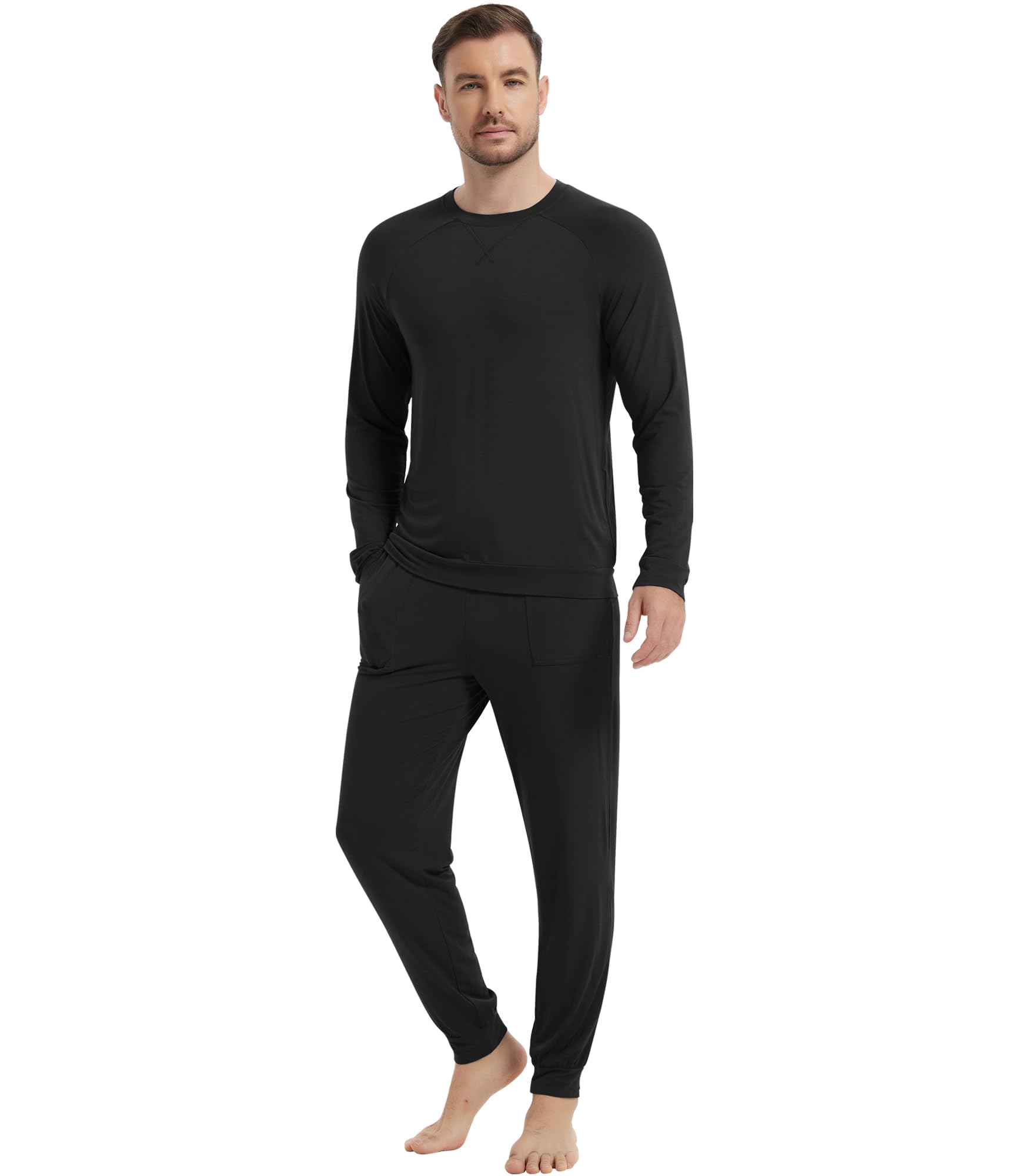 NACHILA Men's Pajamas-Viscose Made from Bamboo, Long Sleeve Sleepwear Top Soft Pants Pj Set with Pockets Stretchy Pajama Sets