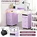Nail Desk for Nail Tech w/Electric Dust Collector, Rolling Manicure Table w/ Lockable Wheels, Storage Drawers, Wrist Cushion, Acetone Resistant, for Beauty Salon Workstation (Purple+Gold Handle)