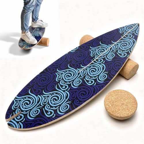 BOLUDON 2026 NEW29 Surf Balance Board for Kids & AdultsMAX. 350lbs Balance Boards with Cork Roller & Half Ball0.6 Wobble Board Trainer from Beginner to AdvancedWooden Slack Board