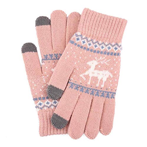 Preisvergleich Produktbild Pik Mode Strickhandschuhe Frauen Männer Dicke Warme Winter Vollfingerhandschuhe Weibliche Stretch Häkeln Wolle Bildschirm, I07 Leder Rosa, One Size