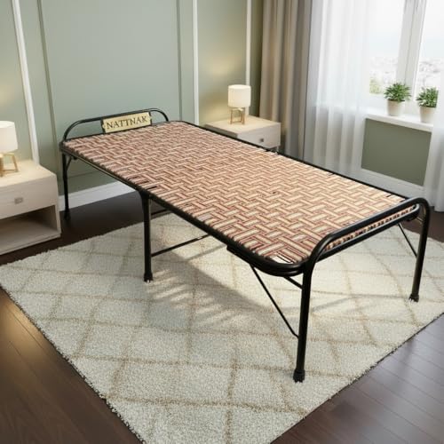 Image of Nattnak Heavy Duty Folding Bed, Multicolour, Dobule Frame, Double-Layer Nylon Niwar, 3ft x 6ft | No Assembly Required | Double Frame