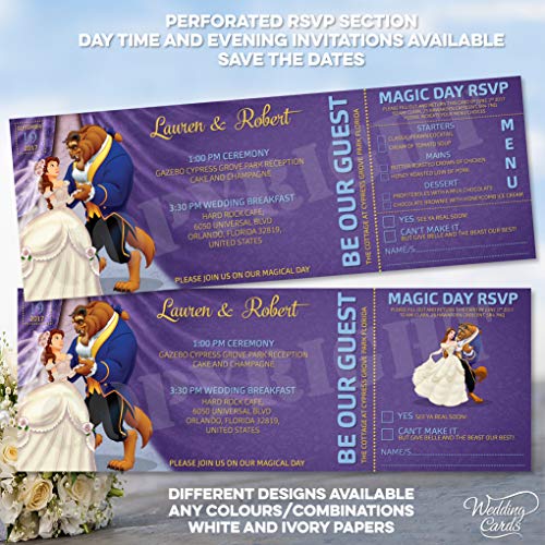 Beauty and the Beast personnalisé Disney Ticket invitations de mariage Invitez fête Mickey Minnie