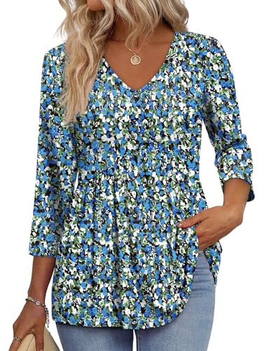 Image of OFEEFAN 3 /4 Length Sleeve Womens Tops 2026 Blouses for Women Dressy Casual Fashion Clothing V Neck Babydoll Tops Fall Outfits