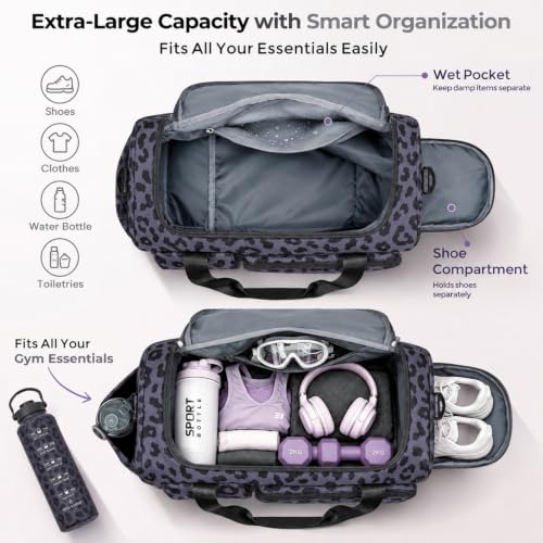 Image of FIORETTO Women's Gym Duffle Bag with Shoes Compartment, 30L Capacity, Ideal for Travel, Gym, Sports, Duffel, Weekender