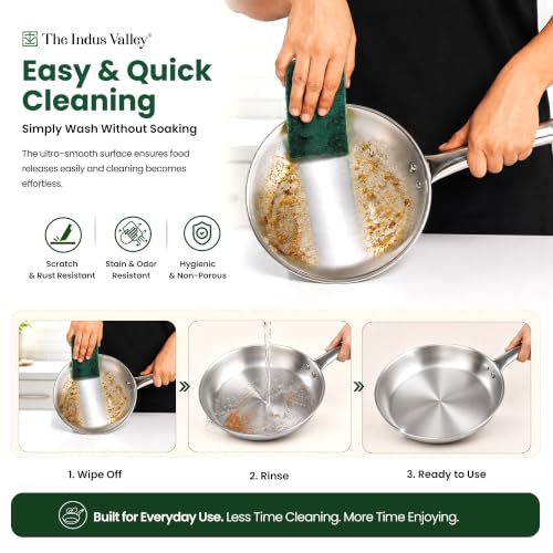 Image of The Indus Valley Tri Ply Stainless Steel Cookware Combo Set | 22cm Kadai with SS Lid + 22cm Fry Pan | 3-Layer Thick Body | 304 Food-Grade Stainless Steel | Induction Compatible