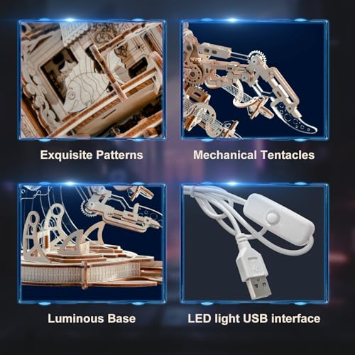 3D Wooden Puzzles for Adults, 3D Puzzle Model Aurora Jellyfish Toys Building Kits, DIY Wood Crafts Cool Toy Hobbies for Men Women, Creative Assembly Gifts - Image 7