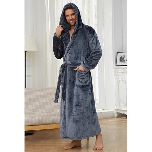 U2Skiin Mens Robe With Hooded, Full Length Thickened Plush Robe Big And Tall Bathrobe thumb #1