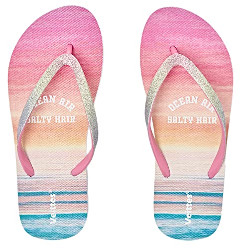 Veittes Kid's Girl Flip Flops, Little/Big Girls Slip On Beach Thong Sandals with Mermaid Pineapple Pattern for Younger Older Children.