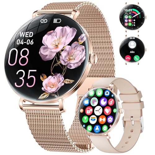 ESFOE Smartwatch Donna,1.43” AMOLED Orologio Smartwatch con Chiamata Whatsapp,Fisiologia Feminile,2 Cinturini,120+ Sport,24H Frequenza Cardiaca SpO2 Sonno,IP68 Impermeabile,Smart Watch per Android iOS