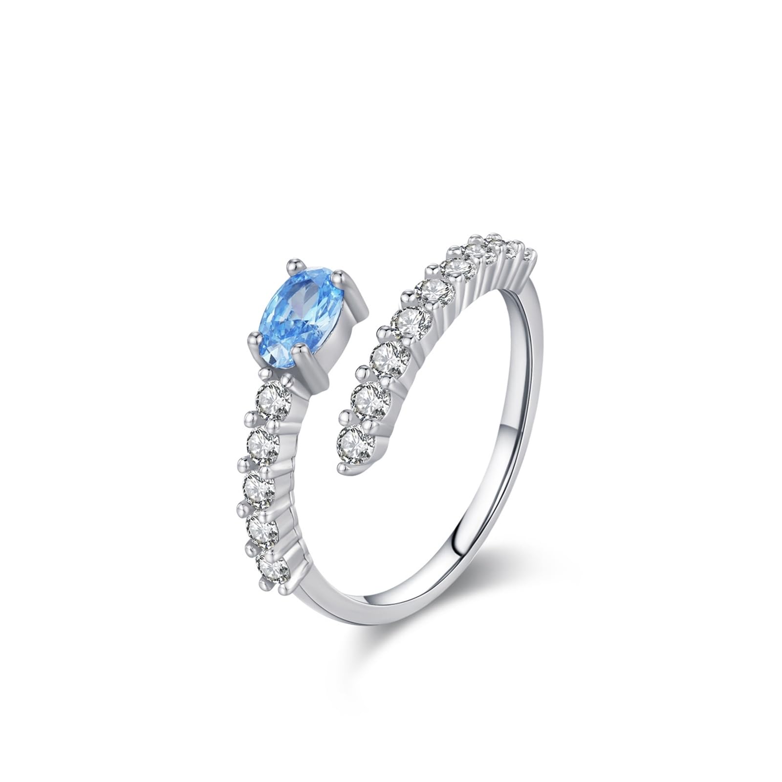 Obrączki ślubne topaz 0,5 ct, pierścionek damski, białe złoto, otwarty, pierścionek ślubny dla kobiet
