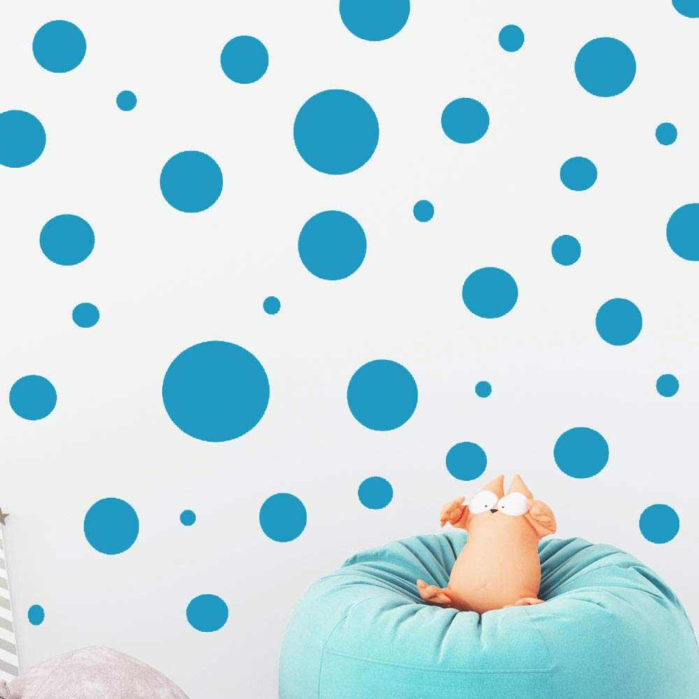 Polka Dot Wall Decals (63) Girls Room Wall Decor Stickers, Wall Dots, Vinyl Circle Peel & Stick DIY Bedroom, Playroom, Kids Room, Baby Nursery Toddler to Teen Bedroom Decoration Gift 3"-6.5" (Teal)