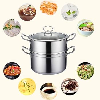 Amazon｜蒸し器 二段 三段 蒸し器3層底 ガラス鍋蓋付蒸し鍋 対応