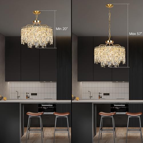 Image of Modern 18 inch 6-Lights Modern Gold Crystal Chandeliers for Dining Room