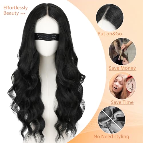 NOSTALGIA Black Wig for Women, Long Wavy Lace Hairline Synthetic Wig - image 6