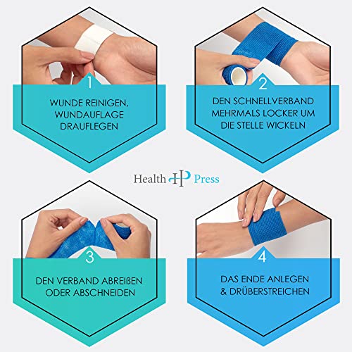 Health Press Selbstklebender Verband – 8x Pflaster Rolle (5cm x 4,5m) – Haftbandage Selbstklebend – Elastische Bandage – Wasser-, Staub-, Fett- & Schmutzabweisendes Verbandsmaterial (Blau, 8 Rollen)
