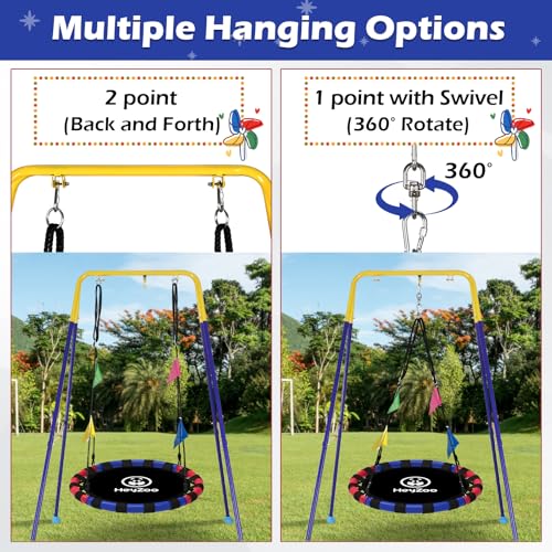 Image of HeyZoo Saucer Swing, 40 Inch Swing Sets for Backyard and Outdoor Playground, 900lbs Weight Capacity, with 360 Degree Swivel, Gifts for Kids, Blue and Red