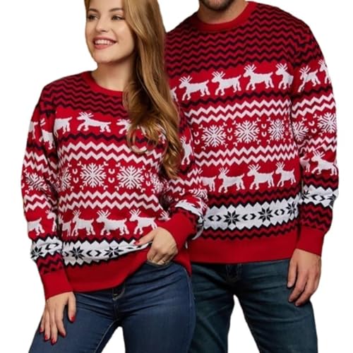 Family Matching Christmas Sweater Reindeer Pattern Long Sleeve Knit Pullover Tops Xmas Holiday Clothes