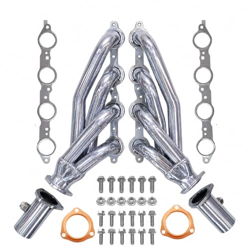 Image of LS Swap Ceramic Coated Shorty Headers High Performance Thermal Barrier Coating Block Hugger Exhaust Headers MLS & Copper Gaskets 2.5 Inch 3 Bolt Collectors Fits 4.8 5.3 6.0 LS1 LS2 LS3 S10 C10 K10