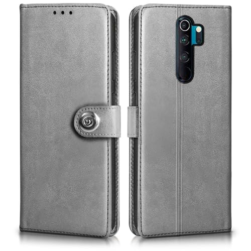 Image of WOW IMAGINE Shock Proof Flip Cover Back Case for Mi Redmi Note 8 Pro (Magnetic Button Flip Case | Wallet Pockets & Stand | Leather Finish | Stone Grey)