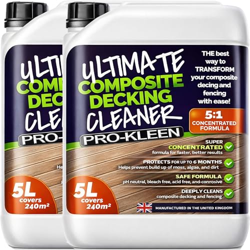 Pro-Kleen Ultimate Composite Decking Cleaner 2 x 5L Simply Spray & Walk Away Free From Acid & Bleach Concentrated Mix 5:1 Covers 480sq Metres Prevents Algae Mould and Dirt Pet & Child Safe Once Dry