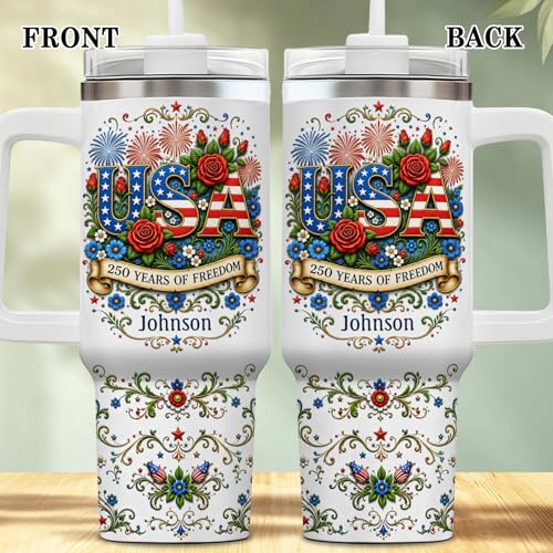 Image of Personalized 250th Anniversary Of America Tumbler - Custom Patriotic USA Flag 1776-2026 Gifts - US Eagle Freedom Cup 40oz A9 - American Independence Celebration Gifts For Men Women