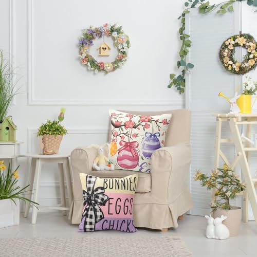Diydec DIYDEC-US-ES069M1P1 4Pcs Easter Pillow Covers 18X18 Inch Happy Easter Decor Throw Pillow Covers Easter Bunnies Chicks Eggs Cushion Cases Decoration thumb #5