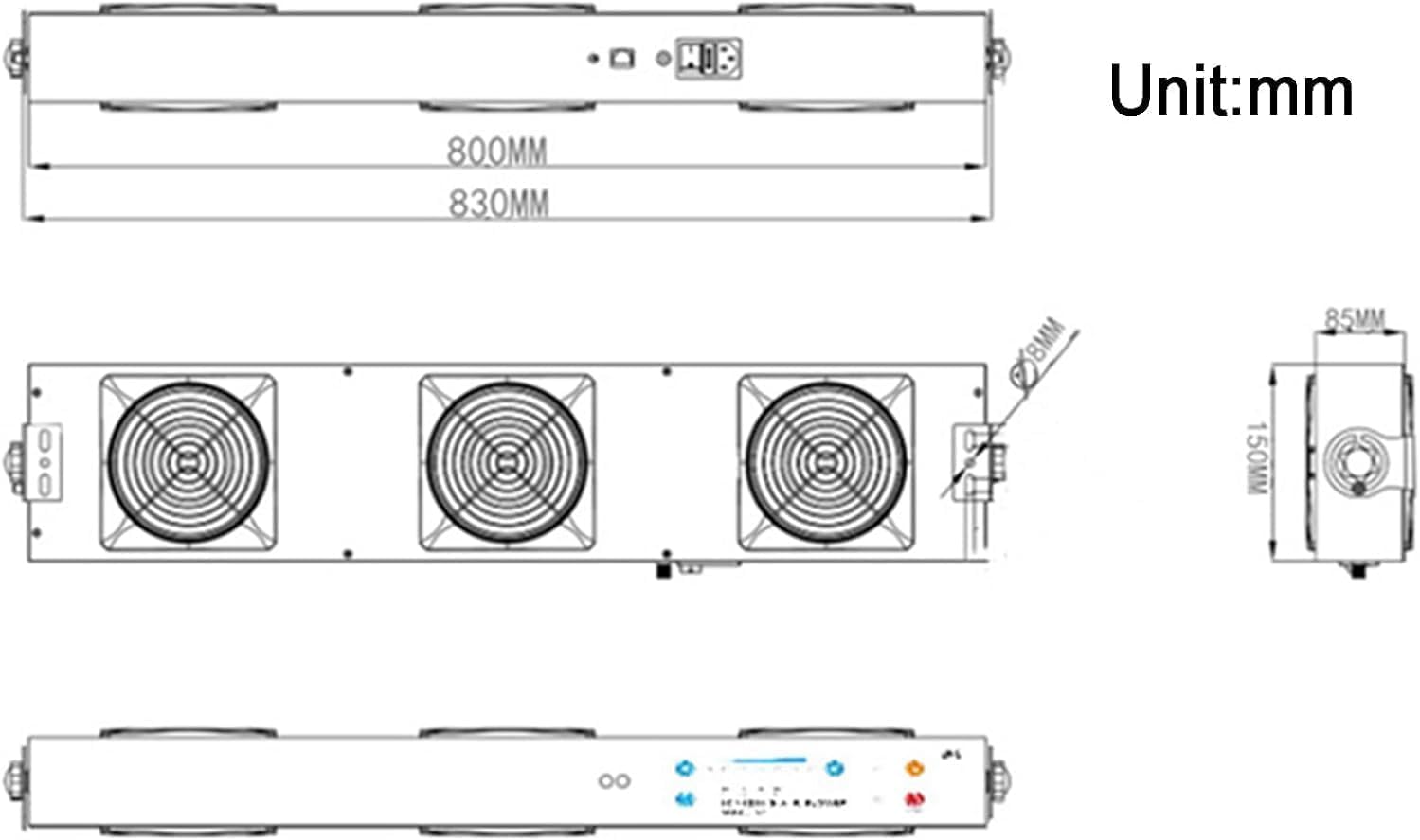 Trójgłowy Inteligentny Jonizator Powietrza do Czyszczenia Elektroniki i Przemysłu, Regulowany Przepływ 45-330 CFM z Uchwytem Montażowym 180° do Eliminacji Ładunków Statycznych