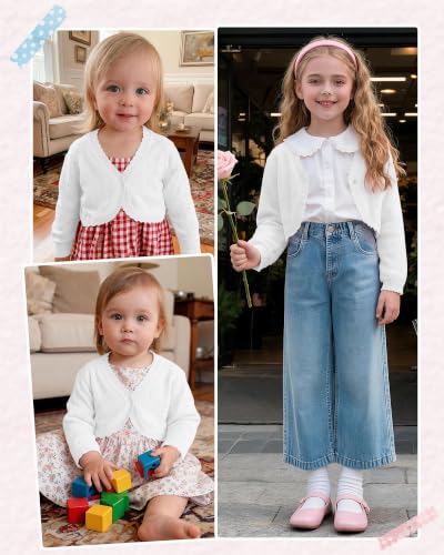 Image of Girls Cardigan, Girls Bolero Shrug Sweater, Kids Knit Hollow Out Long Sleeve, Button Cover Up Cropped Tops
